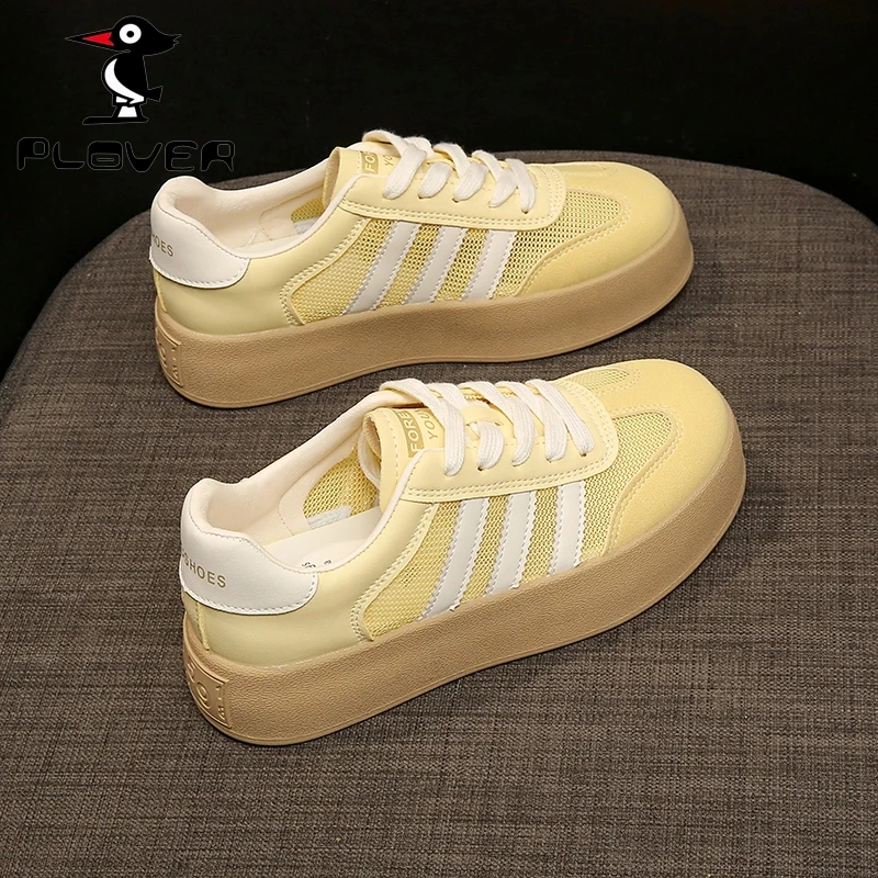 PLOVER女鞋爆款黄色德训鞋2025夏季网鞋透气网面镂空单网超火板鞋