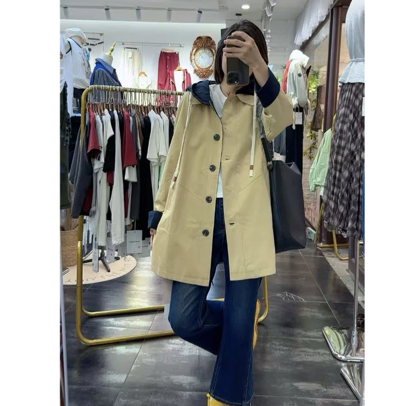 秋季新品欧货韩版宽松休闲连帽中款风衣外套女上衣高档优雅气质款