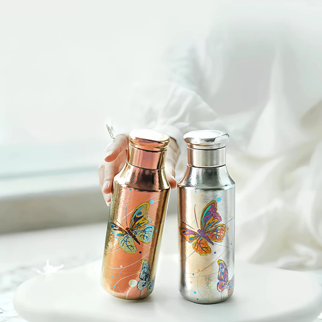 採光Seeklight纯钛云裳吸管保温杯蝴蝶随身杯子女生节日礼物330ML