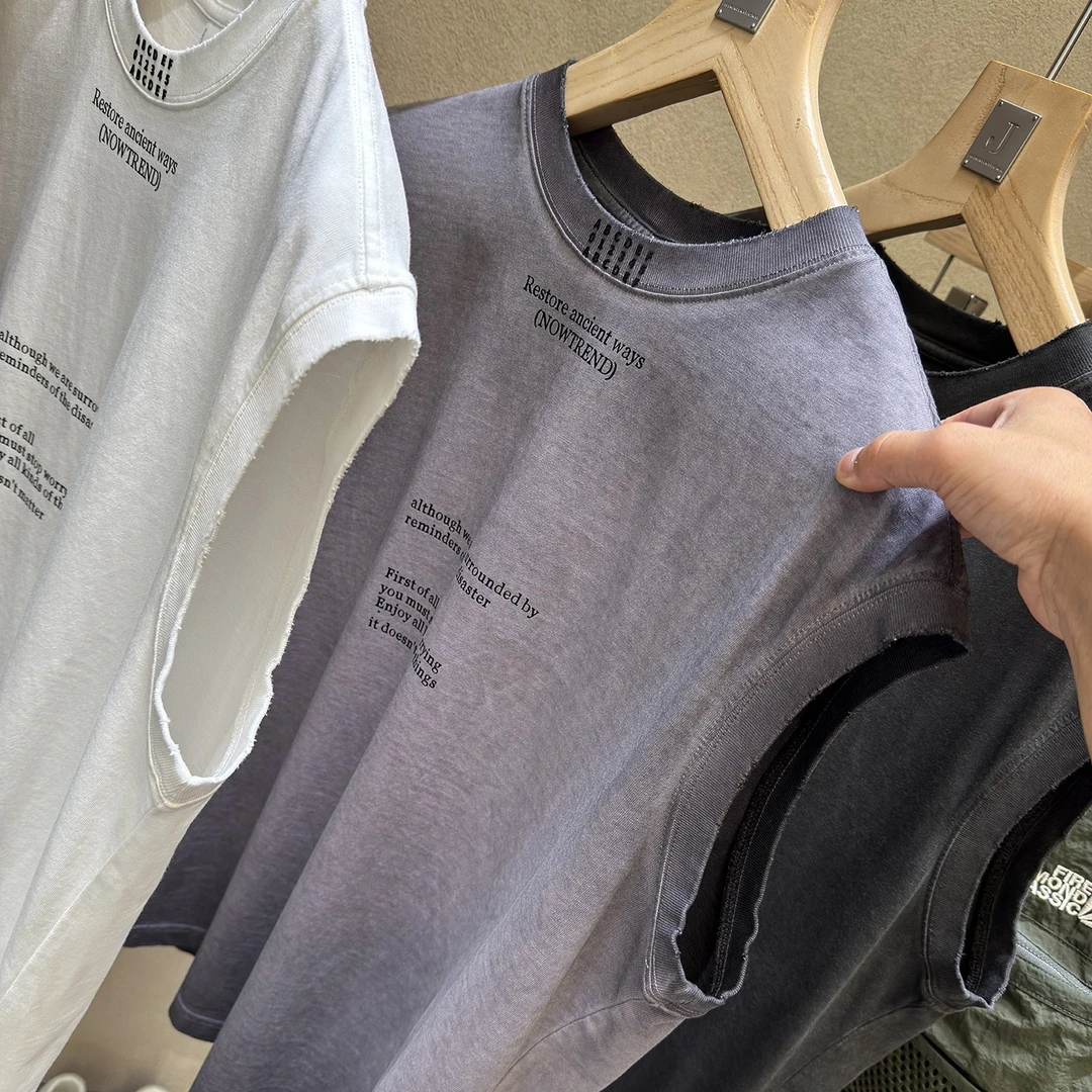 重磅320克美式坎肩无袖T恤宽肩背心调性晕染小领口痞帅男士3753