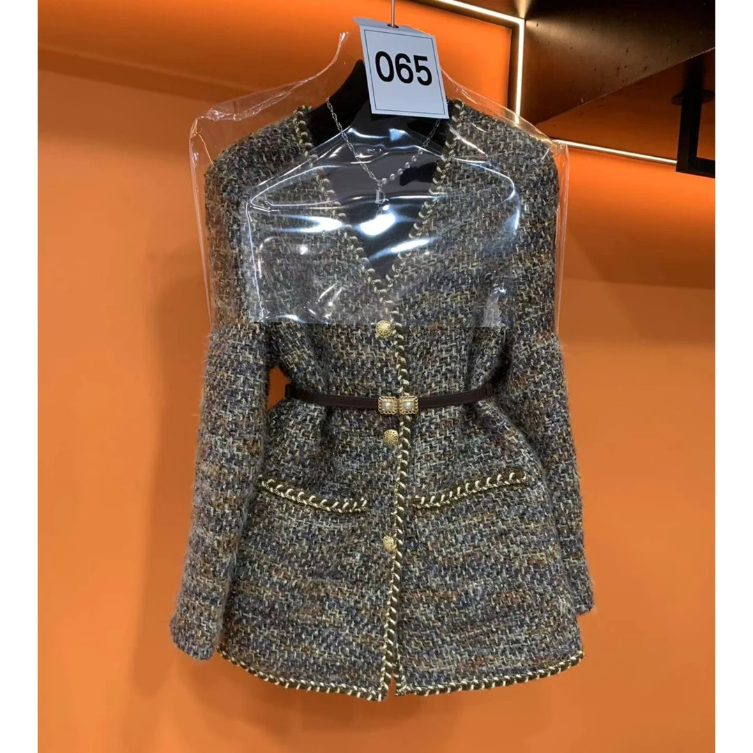 现货065中长款加厚羊毛小香风外套女