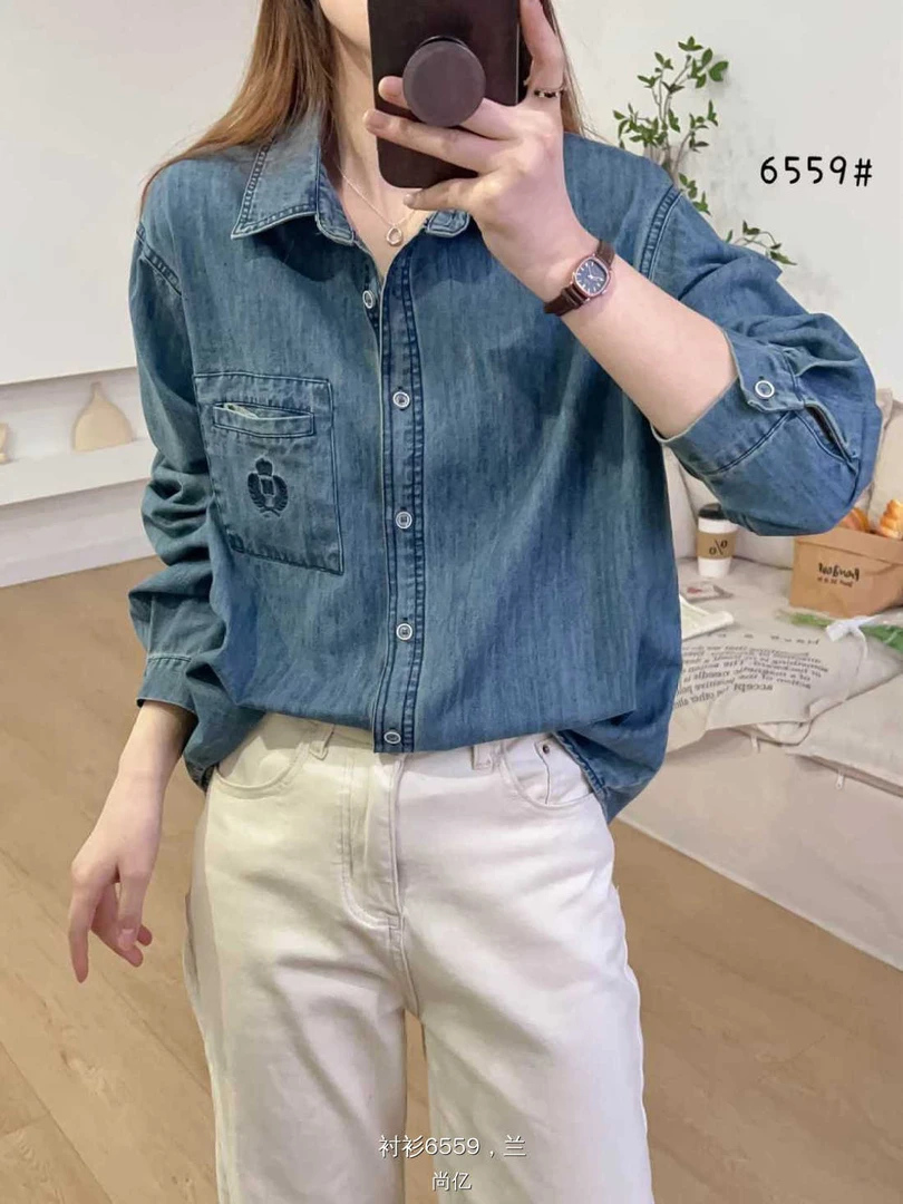 春秋水洗软牛仔衬衣外套宽松休闲长袖外搭空调衫