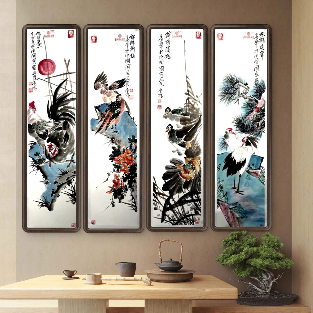 齐派传承人-金袍艺术家-朱雪林老师-书画作品《四条屏》