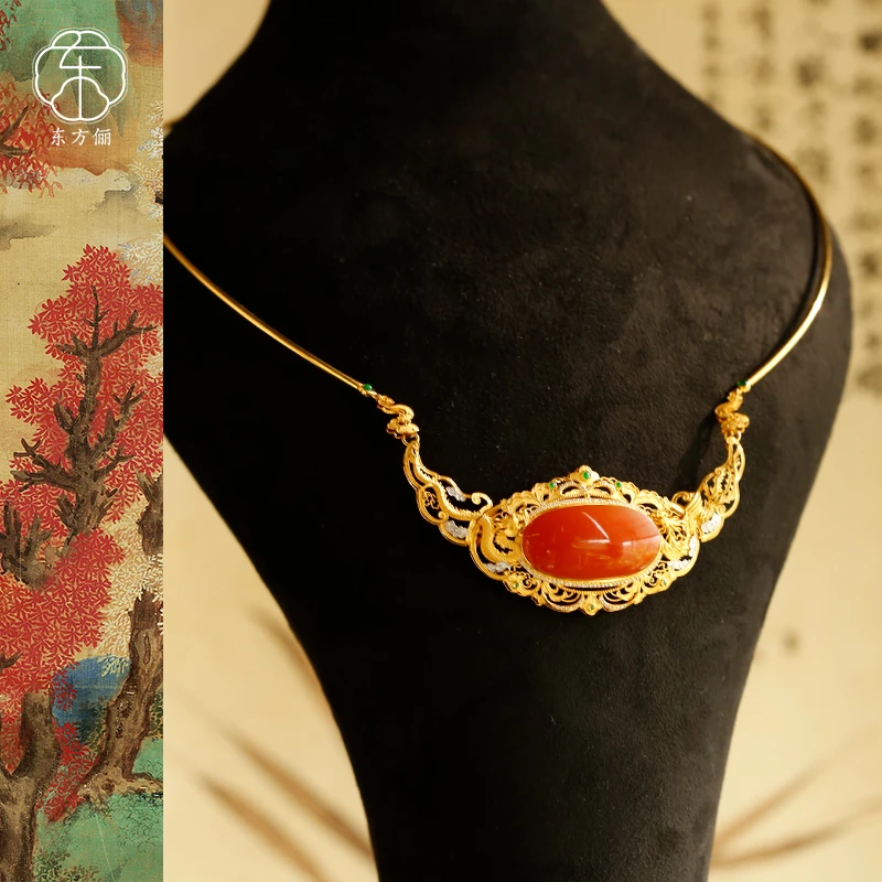 东方俪DOFUNLY【喜春来】天然南红蛋面18K金项链设计款NHXL雅韵