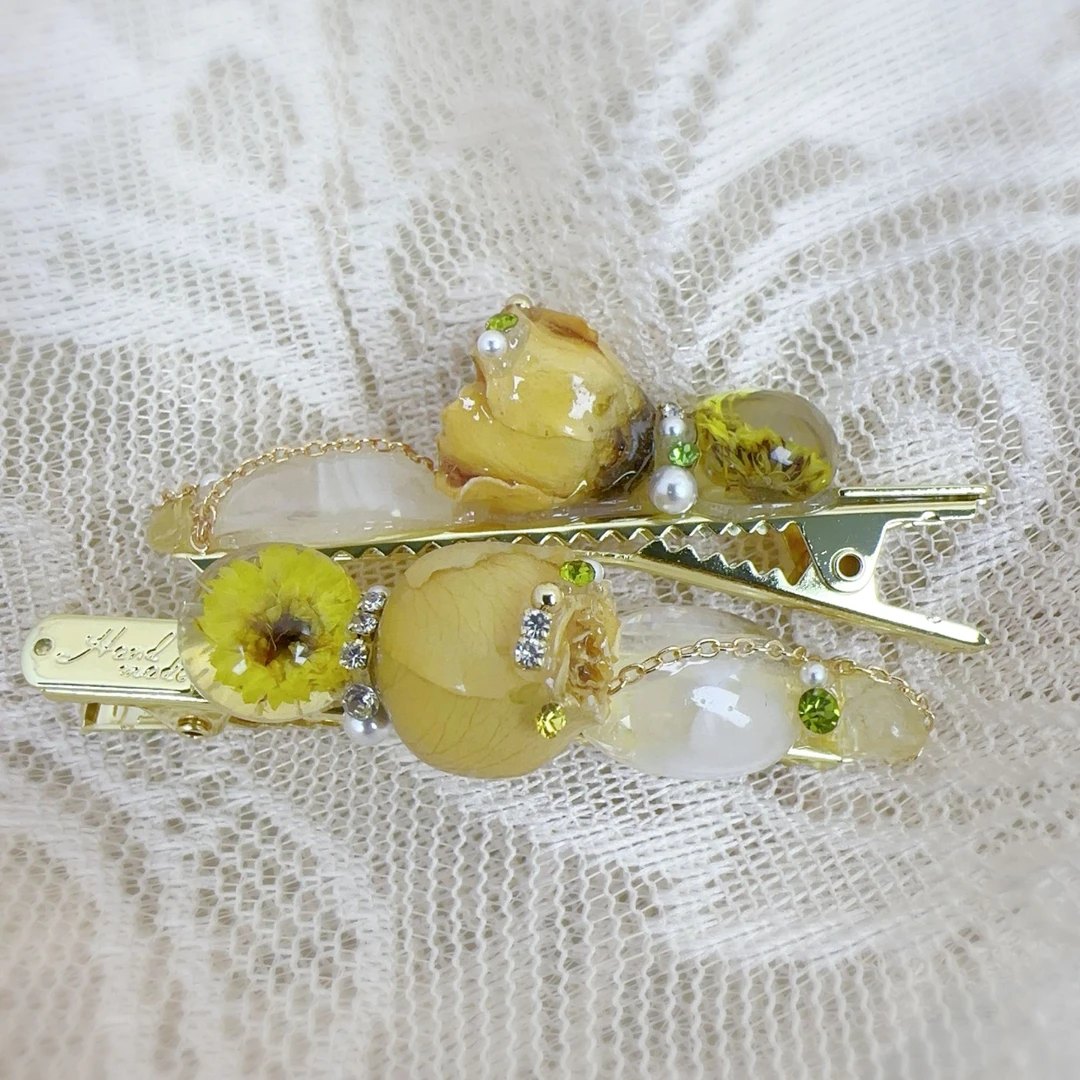 法式高级感玫瑰花朵发夹超仙唯美永生花边夹发卡甜美碎发刘海夹子