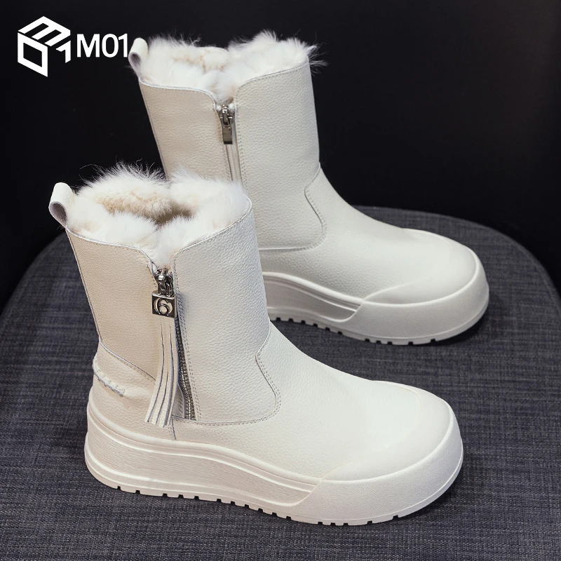 M01厚底雪地靴女2025新款中筒百搭冬季白色加绒加厚保暖东北棉鞋