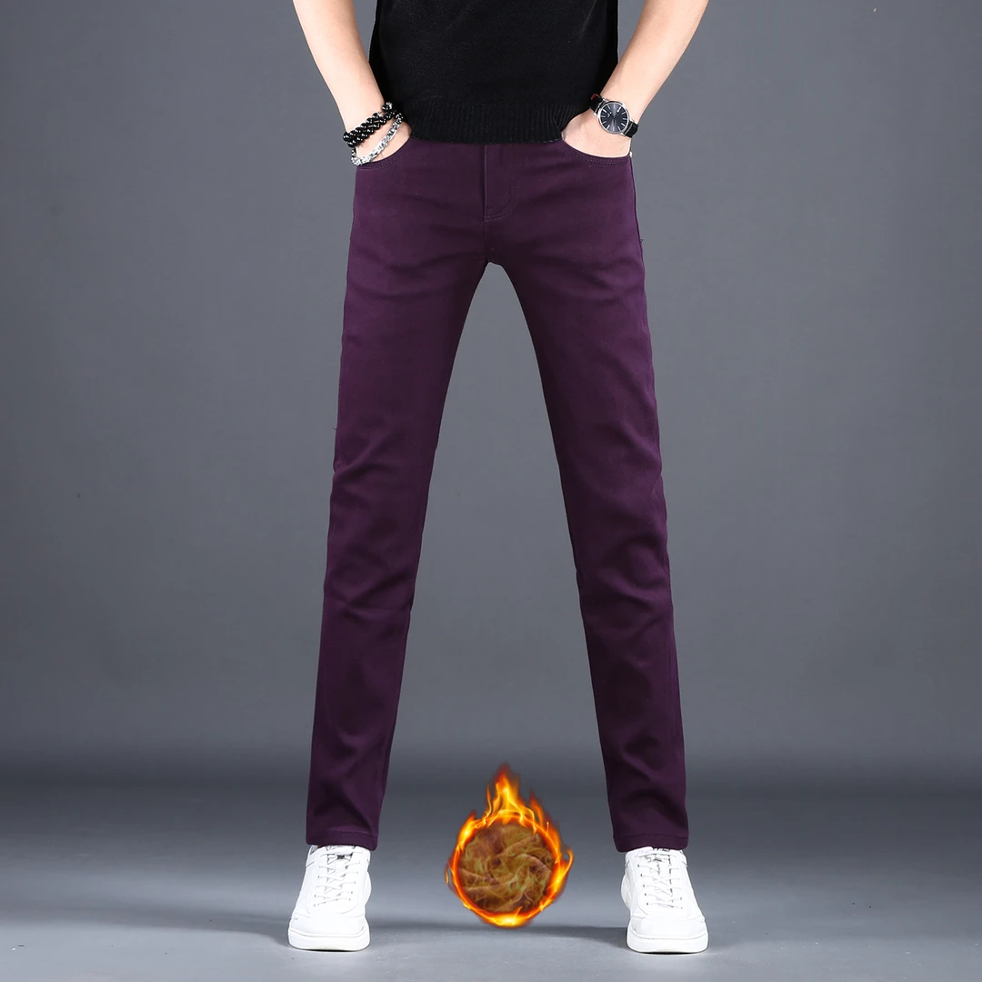 高端时尚商务休闲男款牛仔裤修身小脚加绒加厚潮牌百搭爆款长裤男