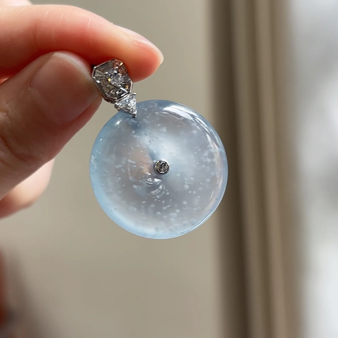 翡翠18K金镶嵌吊坠(不含链)翡翠平安扣吊坠多人不退不换