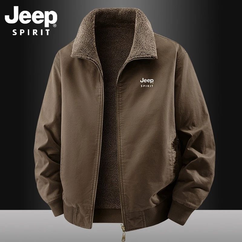 JEEPSPIRIT吉普双面穿夹克男士冬季加绒保暖外套纯棉加厚宽松棉衣