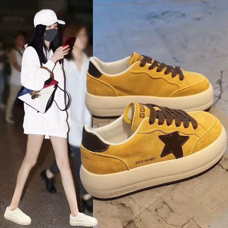复古星星休闲板鞋女2025秋季新款厚底增高百搭运动鞋脏脏底面包鞋