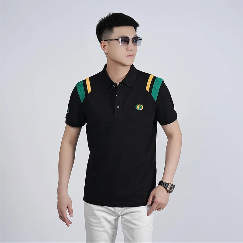 【I.TEX】 夏季轻奢时尚刺绣织带撞色POLO衫潮流简约百搭休闲短袖