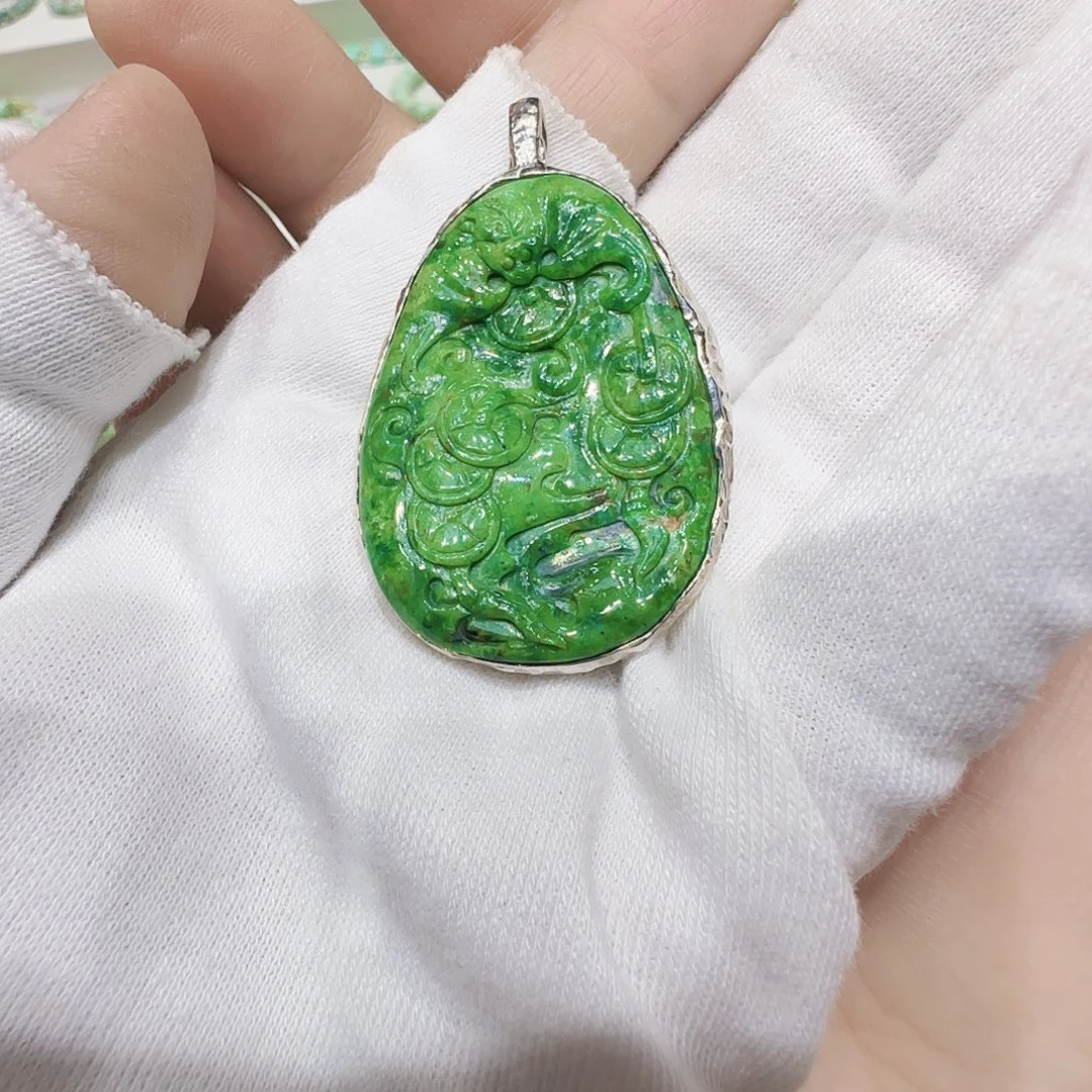 绿松石银S925镶嵌原矿绿松石
