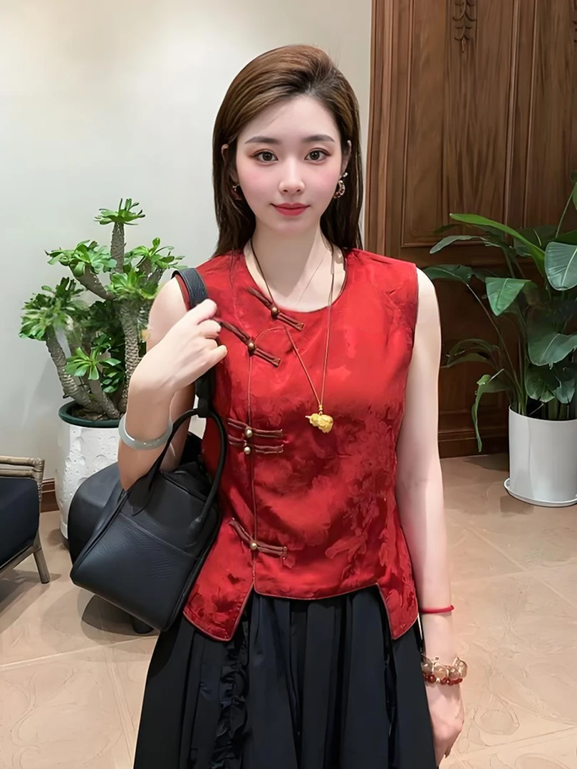 超好看独特漂亮轻奢高级感减龄小众不撞款新中式红色国风上衣女夏