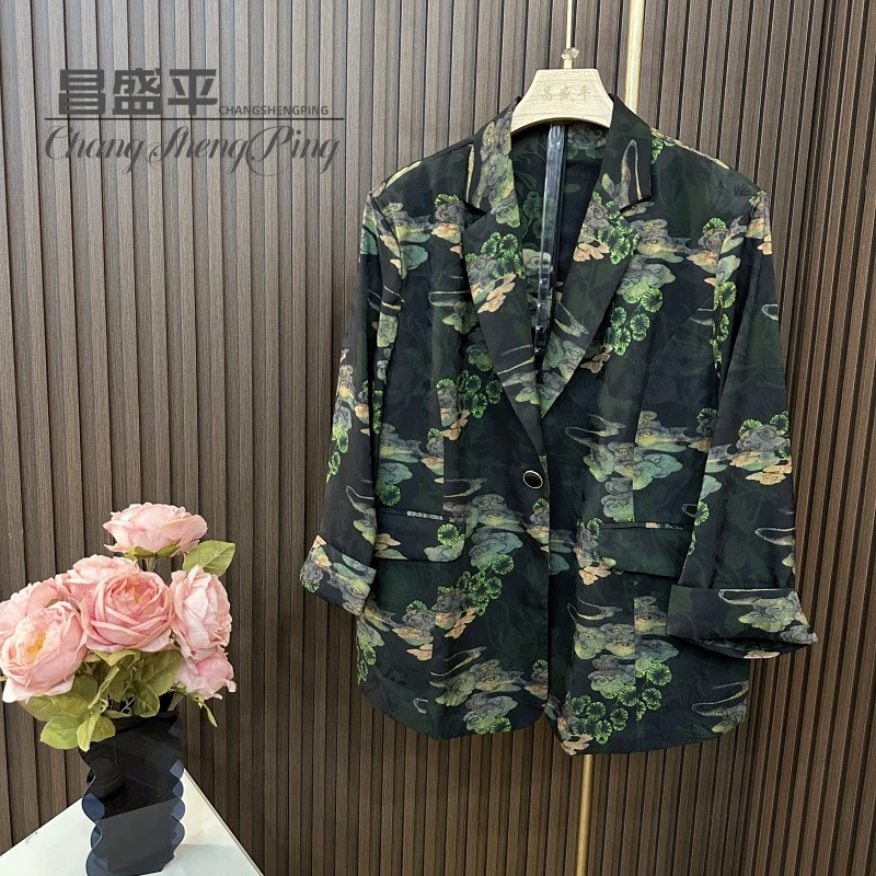 新款【祥云数码印花西服】春夏时尚潮流设计师女士外套