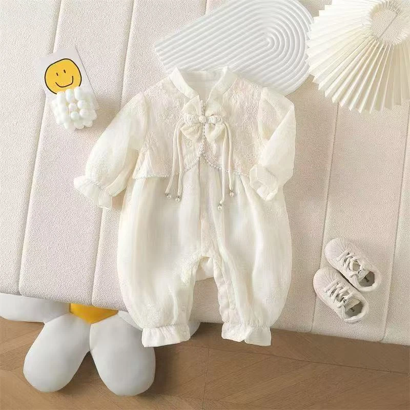 中国风女春秋双层新生儿A类爬服婴儿哈衣宝宝连体衣儿童洋气风