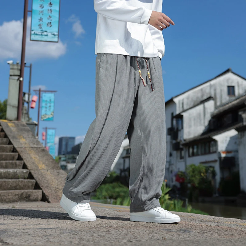 中国风肌理感灯芯绒裤子男秋季新款大码宽松高级感垂感直筒哈伦裤