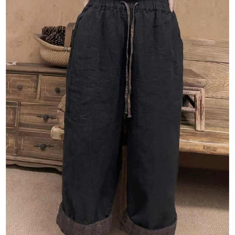 美子原创秋冬季新款炒色做旧复古加棉加厚休闲棉裤（裤长83）