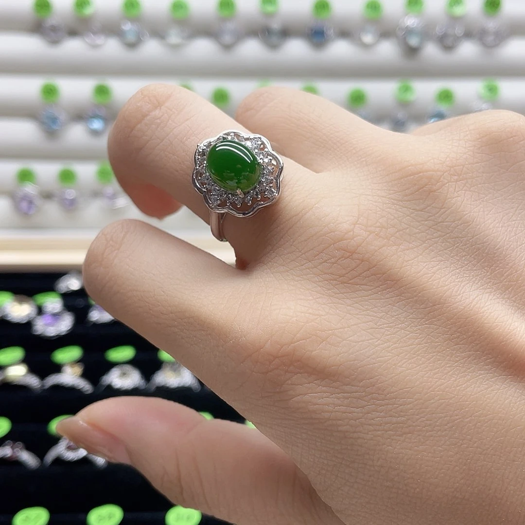 和田玉（碧玉）戒指银S925镶嵌