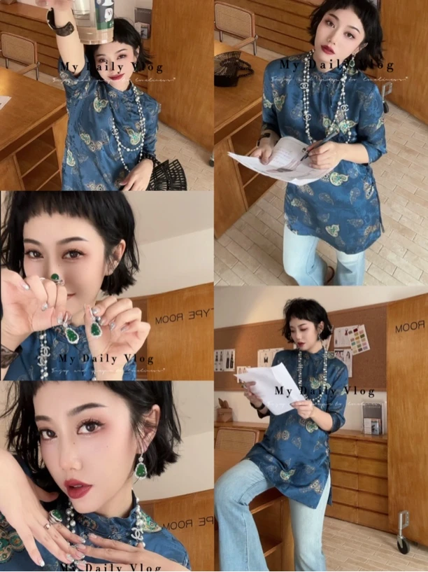 月百万【宝葫芦】NEW 新中式国风盘扣提花上衣B03167