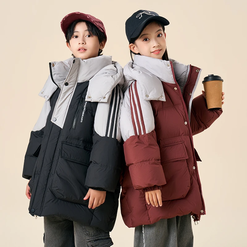 儿童羽绒服男童实体清货中长款2024冬季新款男孩中大童装外套加厚