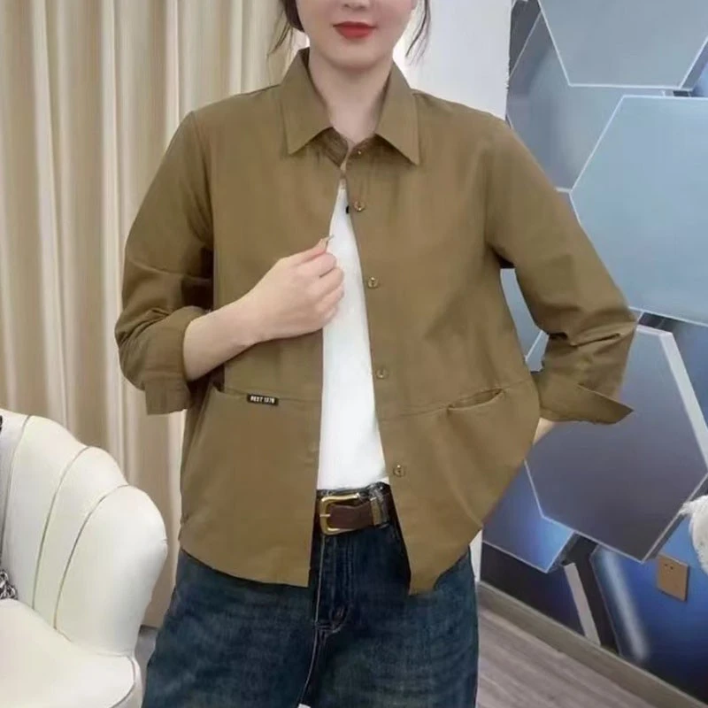 中老年女装春秋新款时尚洋气宽松长袖衬衫妈妈装休闲薄款外套上衣