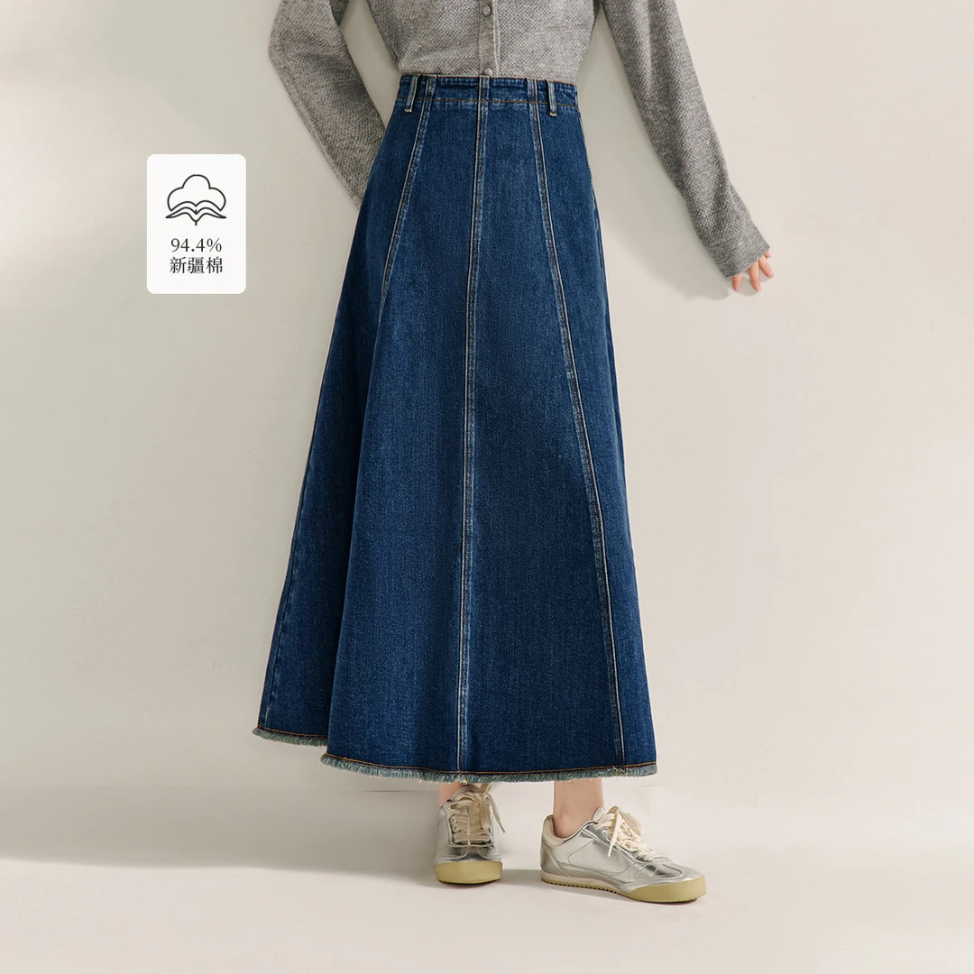 【商场同款】茵曼2025春秋新款女半身裙鱼尾牛仔显瘦中长休闲高腰