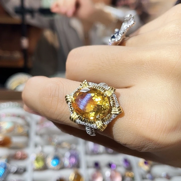 黄晶戒指银S925镶嵌巴西黄