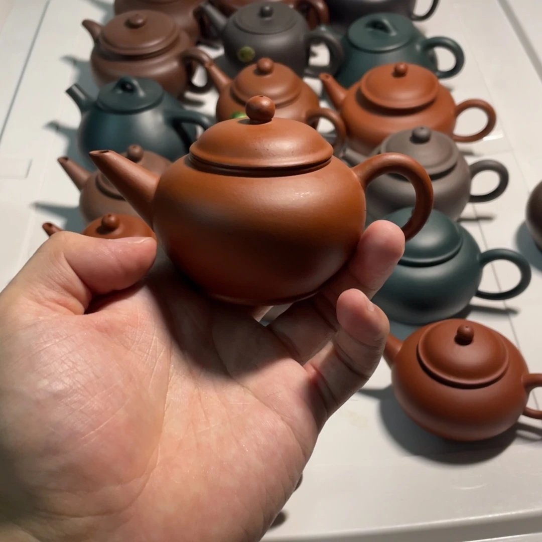 茶壶紫砂填***长红泥水平壶110cc