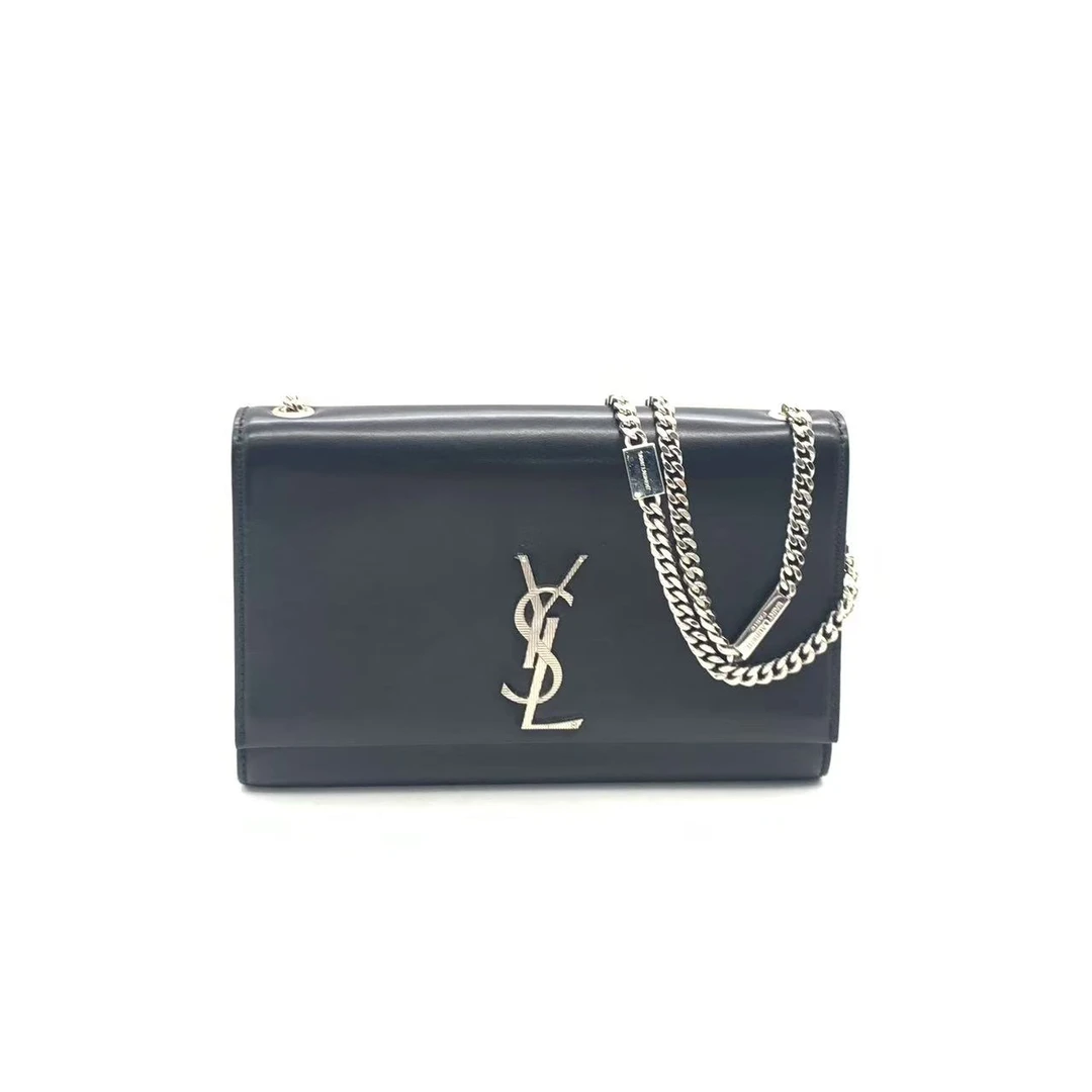 95新 YSL/圣罗兰 【安则专属】黑银光面中号kate链条包