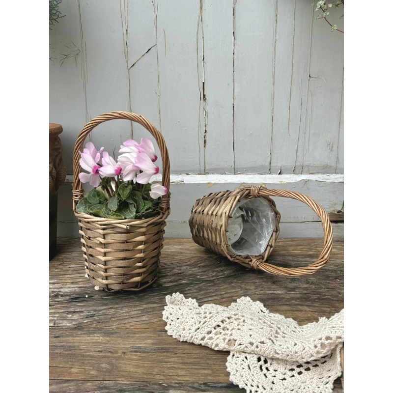 复古藤编花篮装饰摆件藤编花盆