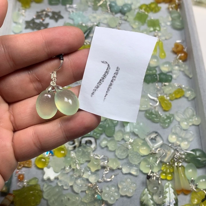 蛇纹石玉耳钉足银镀金镶嵌#**#