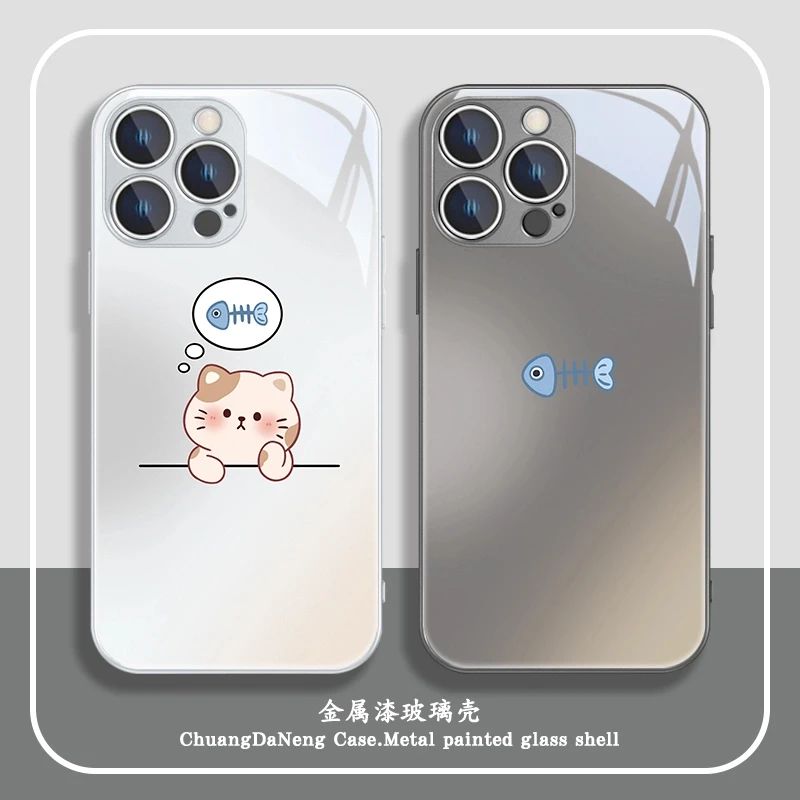 猫咪小鱼适用苹果华为小米vivooppo简约可爱男女情侣高级感手机壳