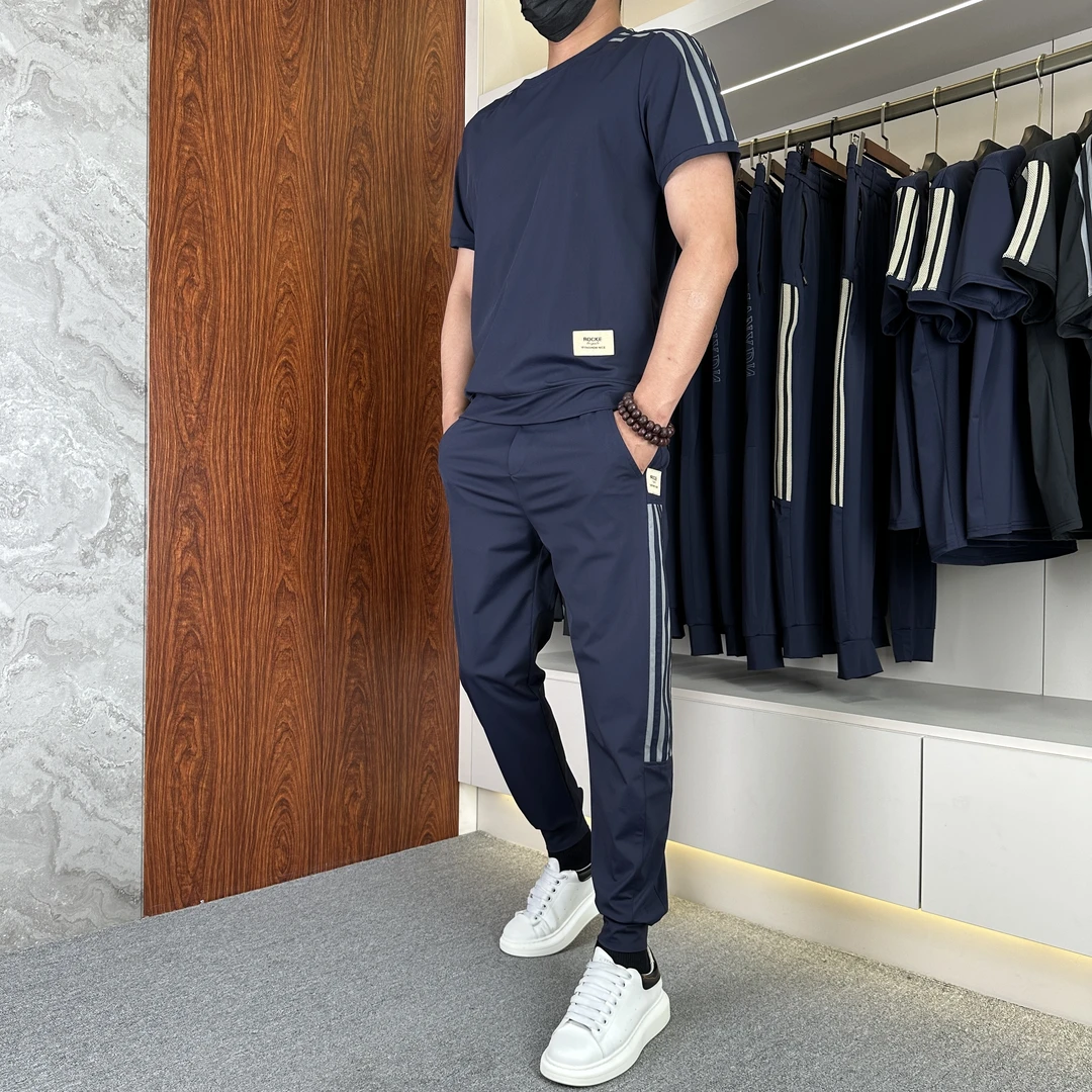 AA8058夏季新款潮流速干高品质套装时尚帅气弹力休闲运动两件套套