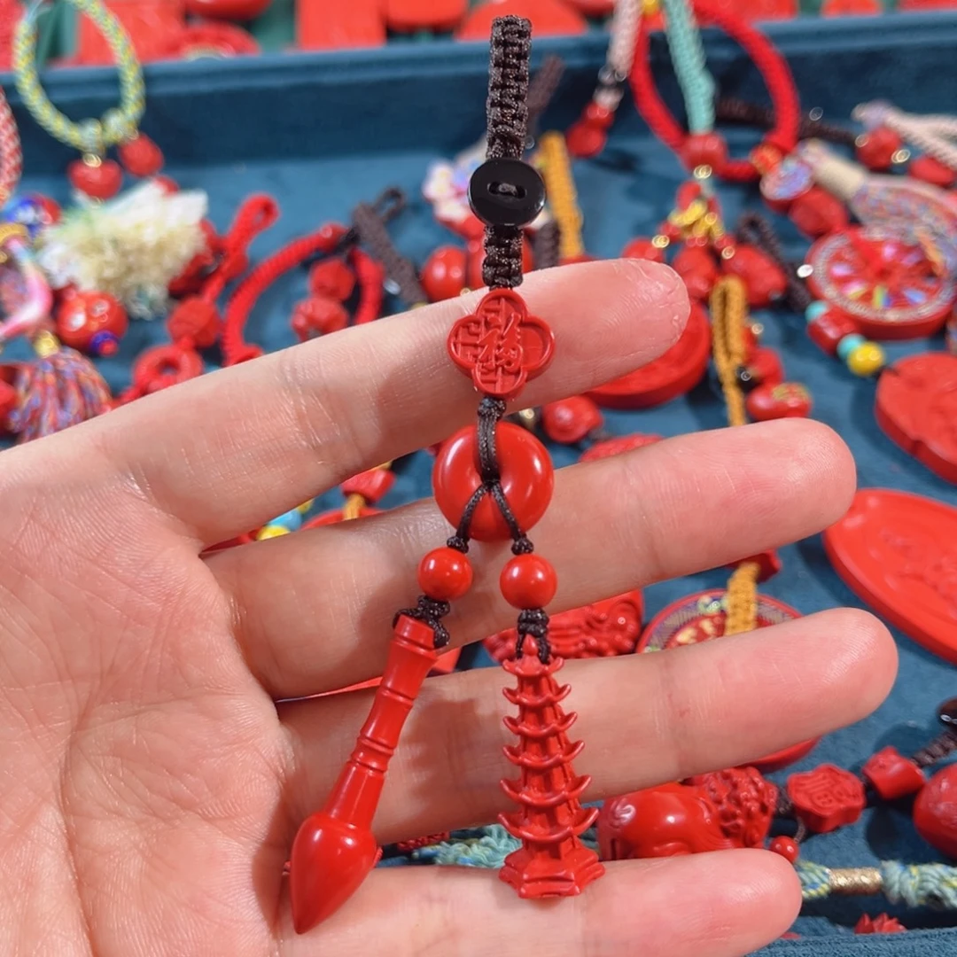 天然辰砂含辰砂工艺品文昌笔文昌塔钥匙扣包包挂