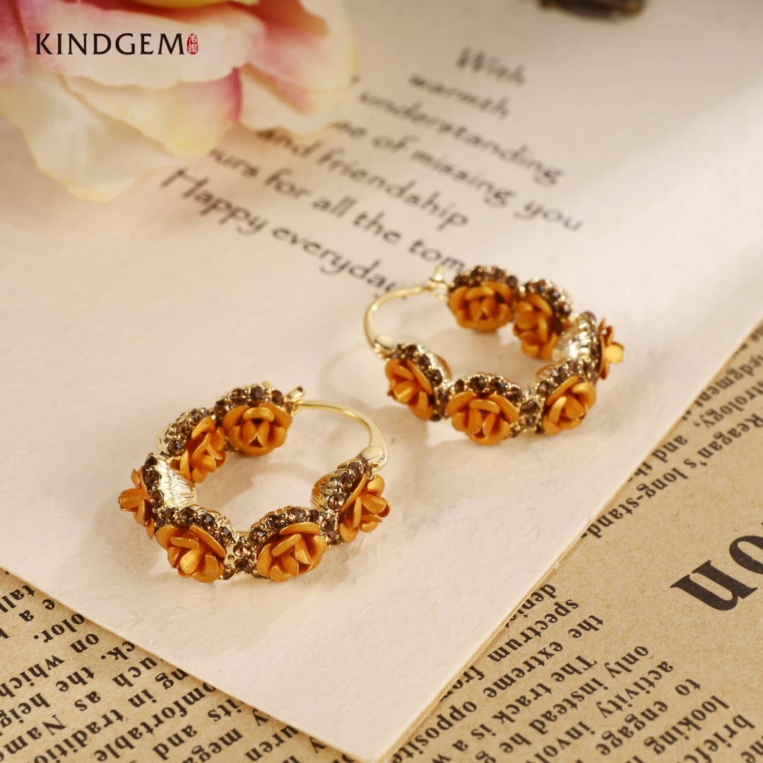 铜合金耳饰 CY235XIPC-27450金色花花百搭小众耳环耳饰