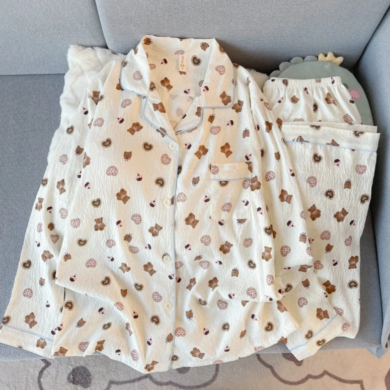 【新款长袖云朵绵】大码睡衣女卡通小熊春秋季宽松家居服可外穿套装