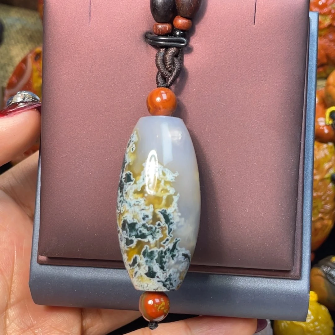 玛瑙/玉髓未镶嵌珠宝奇石尚品天然水草挂坠手工打磨抛光388