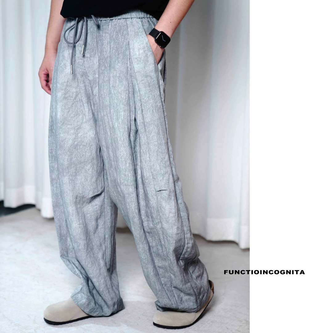 Functioincognita【晕染拼接休闲阔腿裤】立体剪裁 麻感阔腿裤