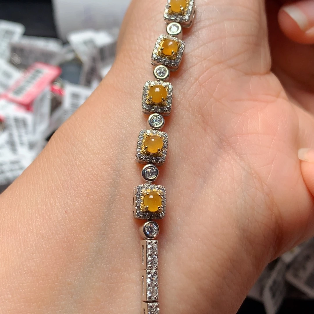 翡翠戒指银S925镶嵌天然翡翠手链