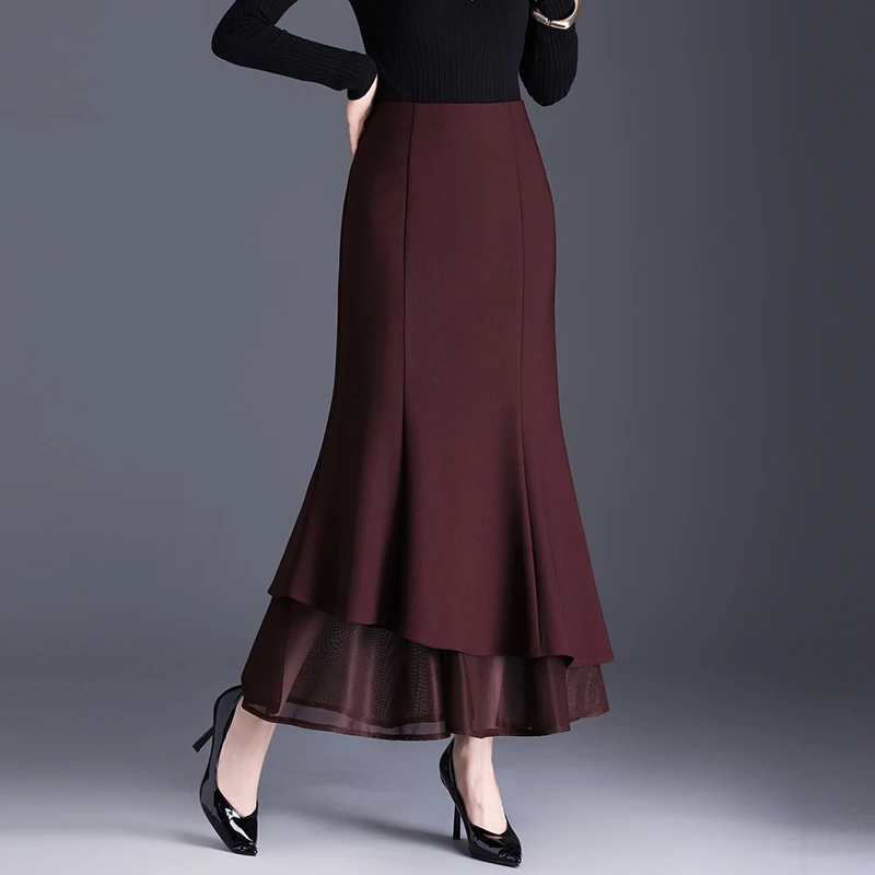 不规则包臀裙半身裙长款2025秋冬新款减龄鱼尾裙穿搭酒红色长裙冬