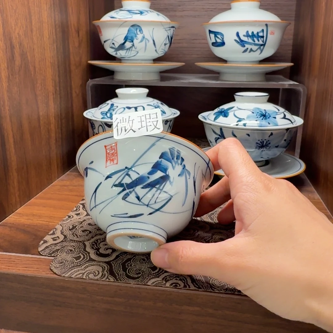 釉下手绘茶具微瑕