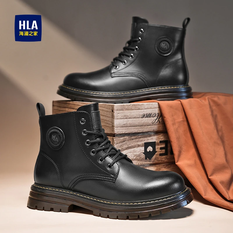 HLA/海澜之家高帮男士2025新款马丁靴增高厚底防滑耐磨工装靴舒适