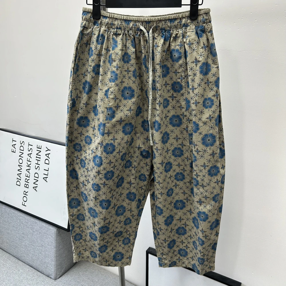 烤瓷蓝花色织棉【裤长86】女宽松显瘦九分裤哈伦裤