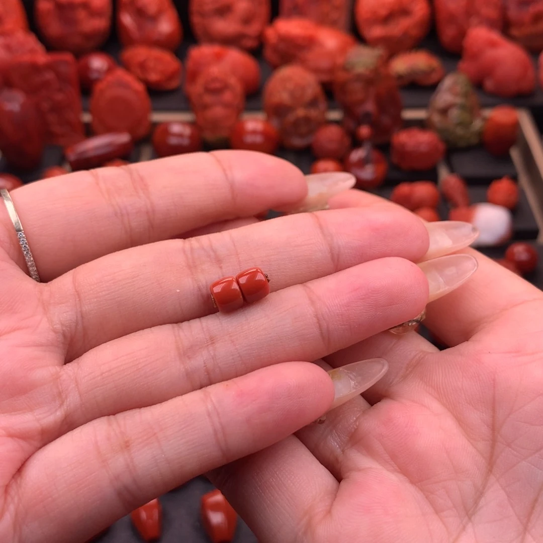 南红玛瑙南红川料原矿直切对珠6.1mm未镶嵌