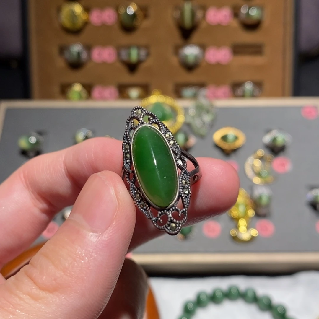 和田玉银S925镶嵌戒指