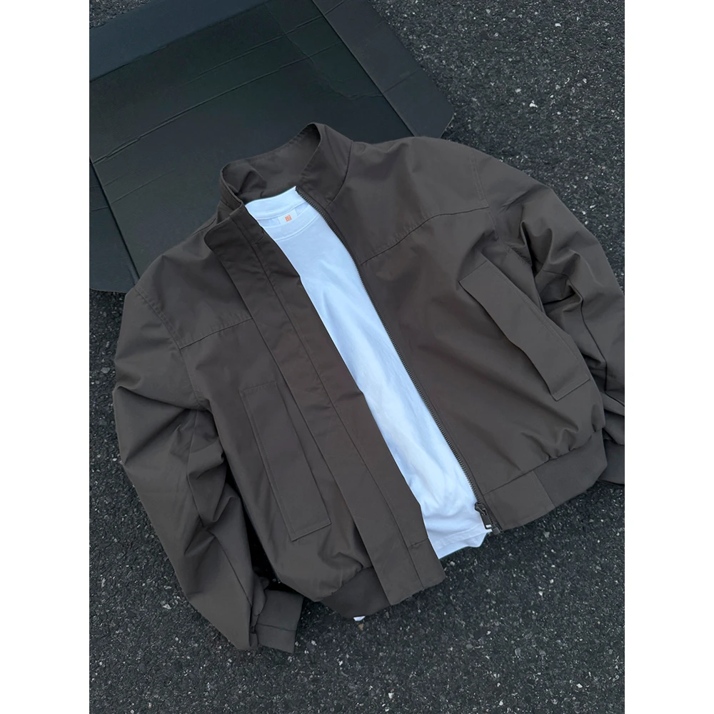 狼灰色短款立领飞行员夹克男款秋季痞帅cleanfit美式硬挺外套上衣