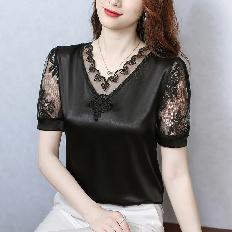 黑色缎面t恤短袖女士2025新款小个子夏装上衣妈妈高端高级感小衫