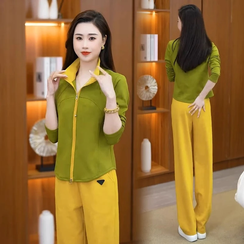 时尚休闲套装女2025春季新款洋气显瘦立领卫衣开衫阔腿裤两件套潮
