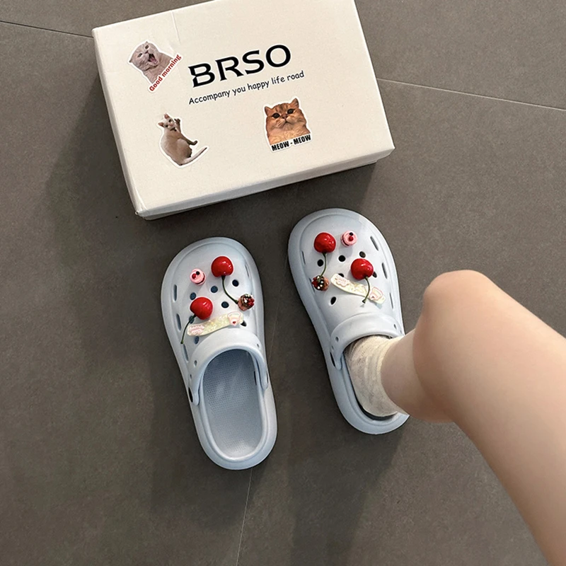 可爱樱桃两穿洞洞鞋女鞋2025夏季新款外穿舒适厚底防滑凉拖鞋沙滩