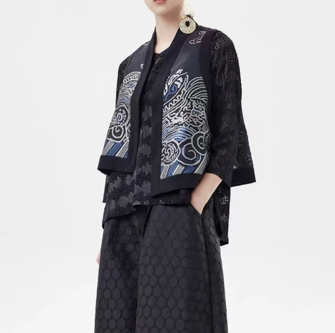 新中式双面穿马甲宋锦海浪纹复古时尚百搭（出口料）